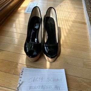 Jimmy Choo Black Patent Wedge Sandals